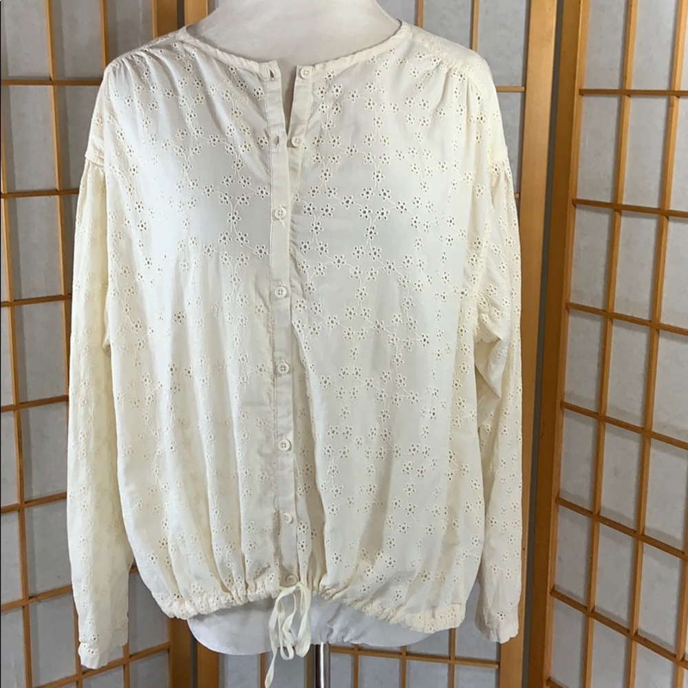 Free People Stars Align cream eyelet lace blouse
